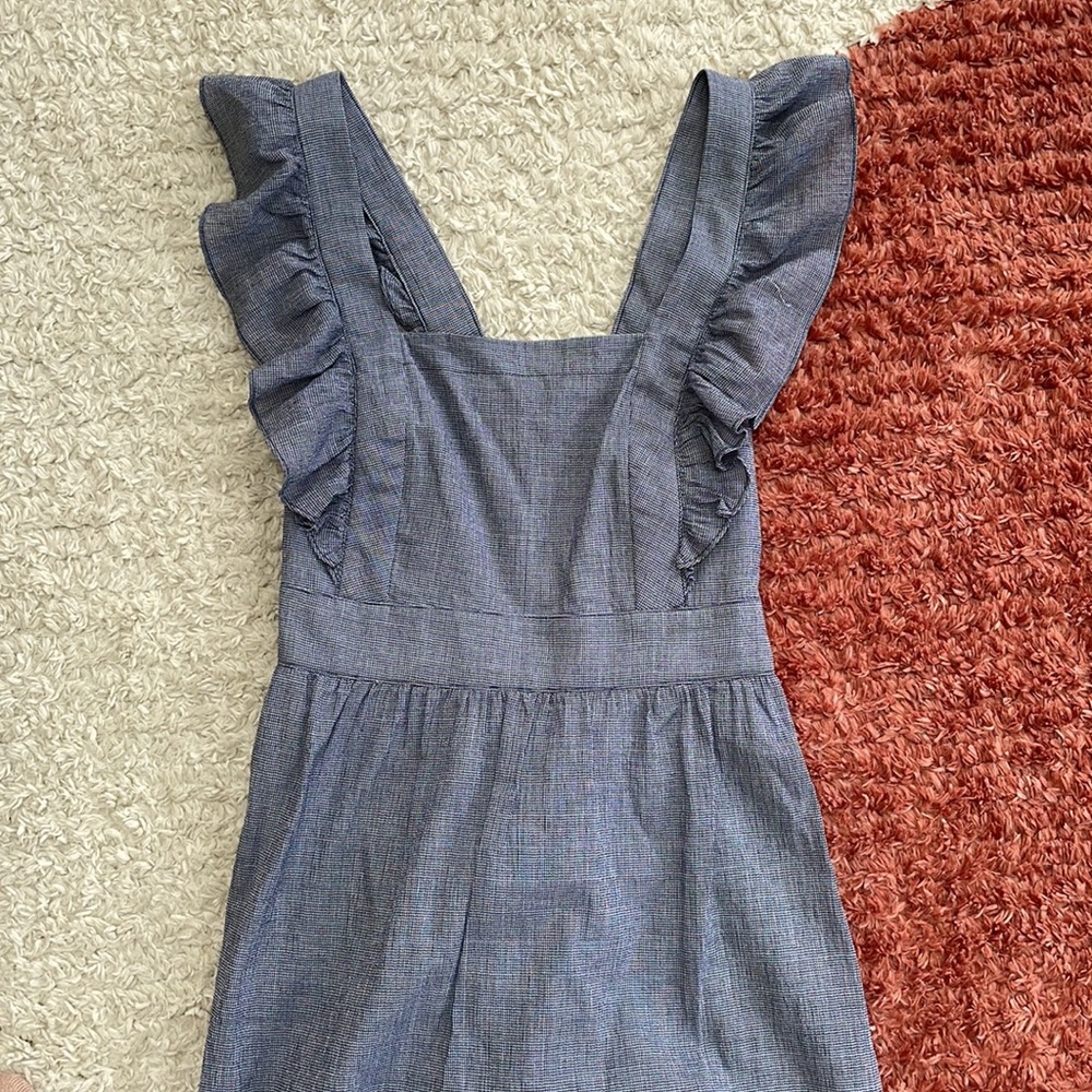 NWT Loft Checked Ruffle Cutout Back Midi Dress - Picture 3 of 11